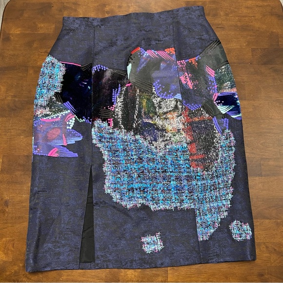 Erdem Skirt Abstract Print Multimedia Pencil Skirt Size 10 - Picture 1 of 11